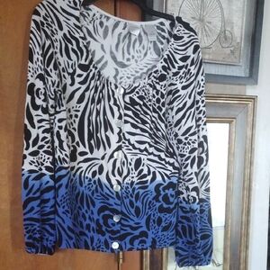 Emma James Black & Blue Patterned Button-Front Top